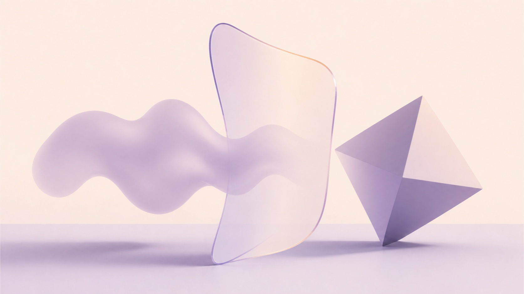 曖昧な形が透明な面を通り、明確な幾何学形へ変わるCGイラスト