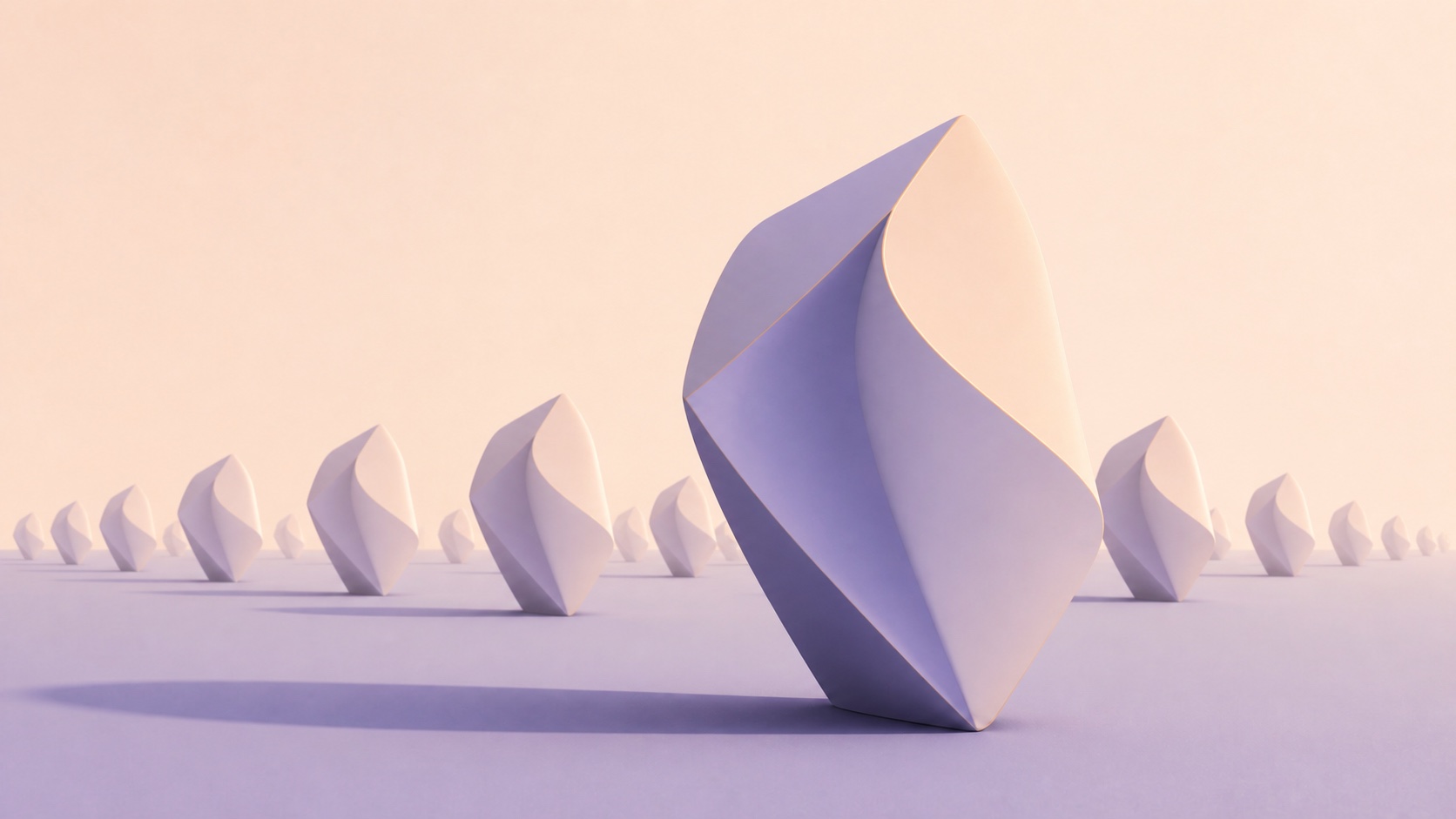 一つの形と同じ向きの形が、静かに広がっていくCGイラスト