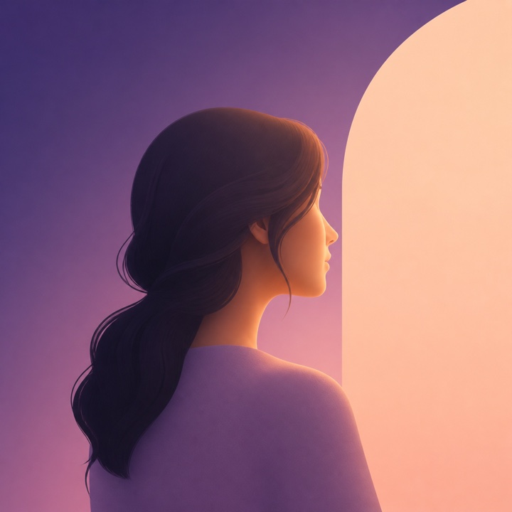 元恋人へ連絡するかを静かに考える女性の横顔イラスト
